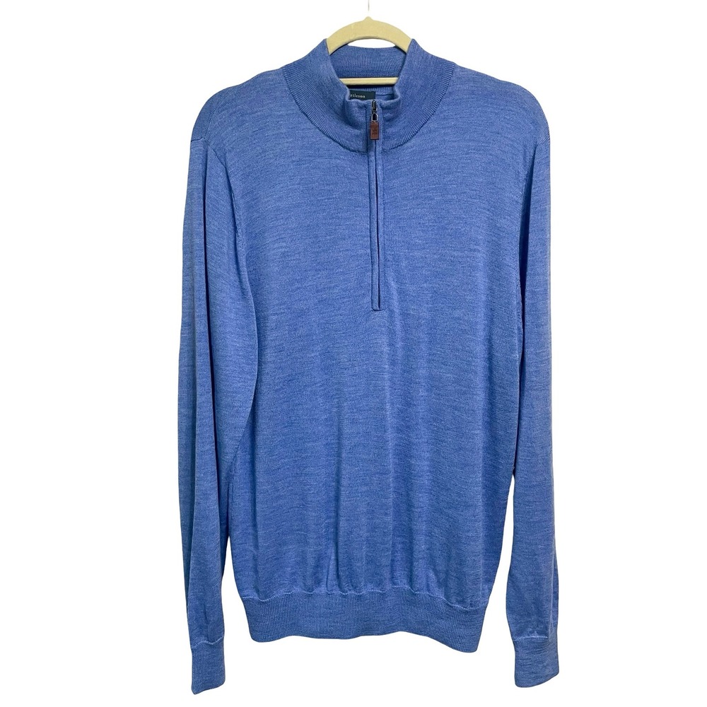 Turtleson Merino Wool Quarter-Zip Pullover Sweater Mens M Heather Blue Mock Neck